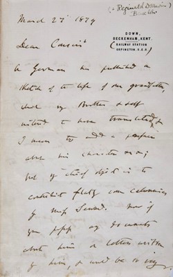 Lot 199 - Darwin (Charles, 1809-1882). Autograph letter signed, 1879