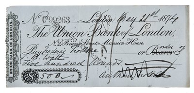 Lot 646 - Trollope (Anthony, 1815-1882). Autograph cheque signed, 1874