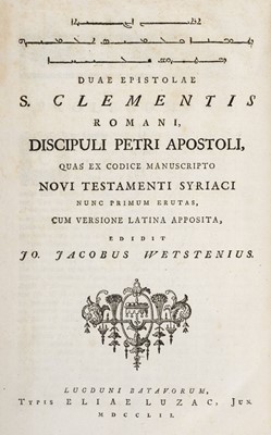 Lot 536 - New Testament [Greek]. He Kaine Diatheke. Novum Testamentum Graecum, 2 vols., Amsterdam, 1751-52