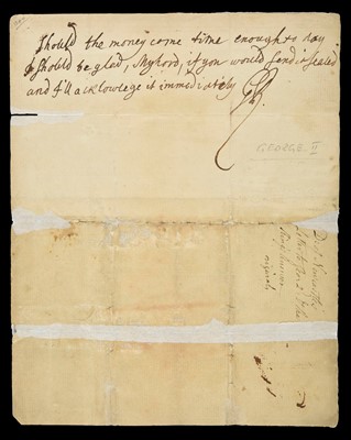 Lot 585 - George II & Pelham-Holles (Thomas, Duke of Newcastle). Autograph note, c.1754