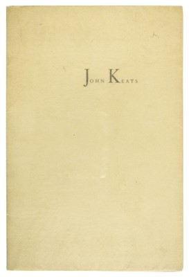 Lot 313 - Keats (John). Lines supposed to have been addressed to Fanny Brawne, 1958