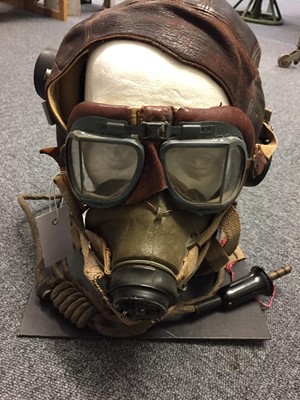 Lot 91 - Royal Air Force. WWII Flying Helmet, Goggles and Oxygen Mask