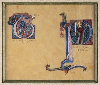 Lot 709 - Illuminated leaf. Illuminated leaf with copies of two 14th century initials, late 19th century