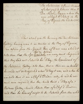 Lot 727 - Naval Protocol Report. Manuscript, 1732