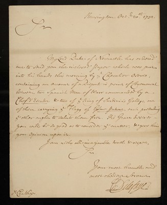 Lot 727 - Naval Protocol Report. Manuscript, 1732