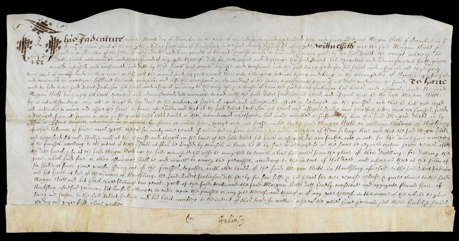 Lot 675 - Gloucestershire Terrier of Land. Vellum indenture, 1657