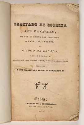 Lot 469 - Osorio y Gómez (Pedro). Tractado de esgrima, a pe' e a cavallo..., Lisbon, 1842