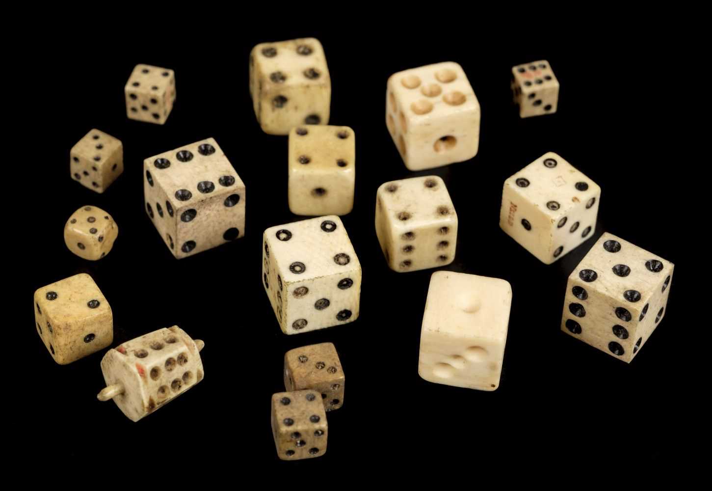 Lot 85 - Bone dice. George III bone dice, some with duty stamps