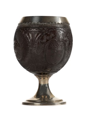 Lot 100 - Coconut cup. George III cup with Irish silver mounts, Dublin 1805