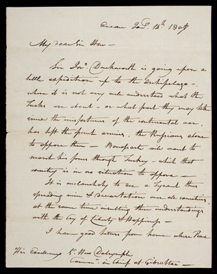 Lot 716 - Collingwood (Cuthbert, 1st Baron 1748-1810). Autograph letter to Sir Hew Dalrymple, 1807