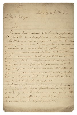 Lot 710 - Anglo-Savoyard Alliance. Manuscript letter, 1727