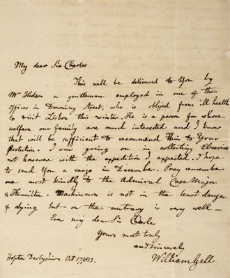 Lot 634 - Gell (William, 1777-1836). Autograph letter signed, 1813
