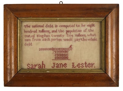 Lot 280 - Sampler. An unusual mathematical needlework by Sarah Jane Lester, circa 1840