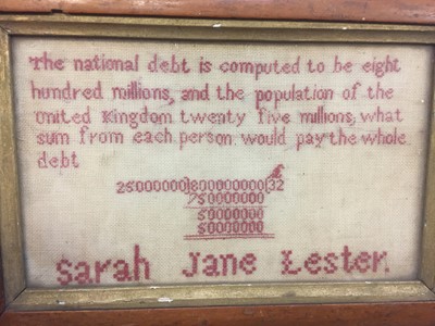 Lot 280 - Sampler. An unusual mathematical needlework by Sarah Jane Lester, circa 1840