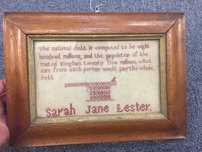 Lot 280 - Sampler. An unusual mathematical needlework by Sarah Jane Lester, circa 1840