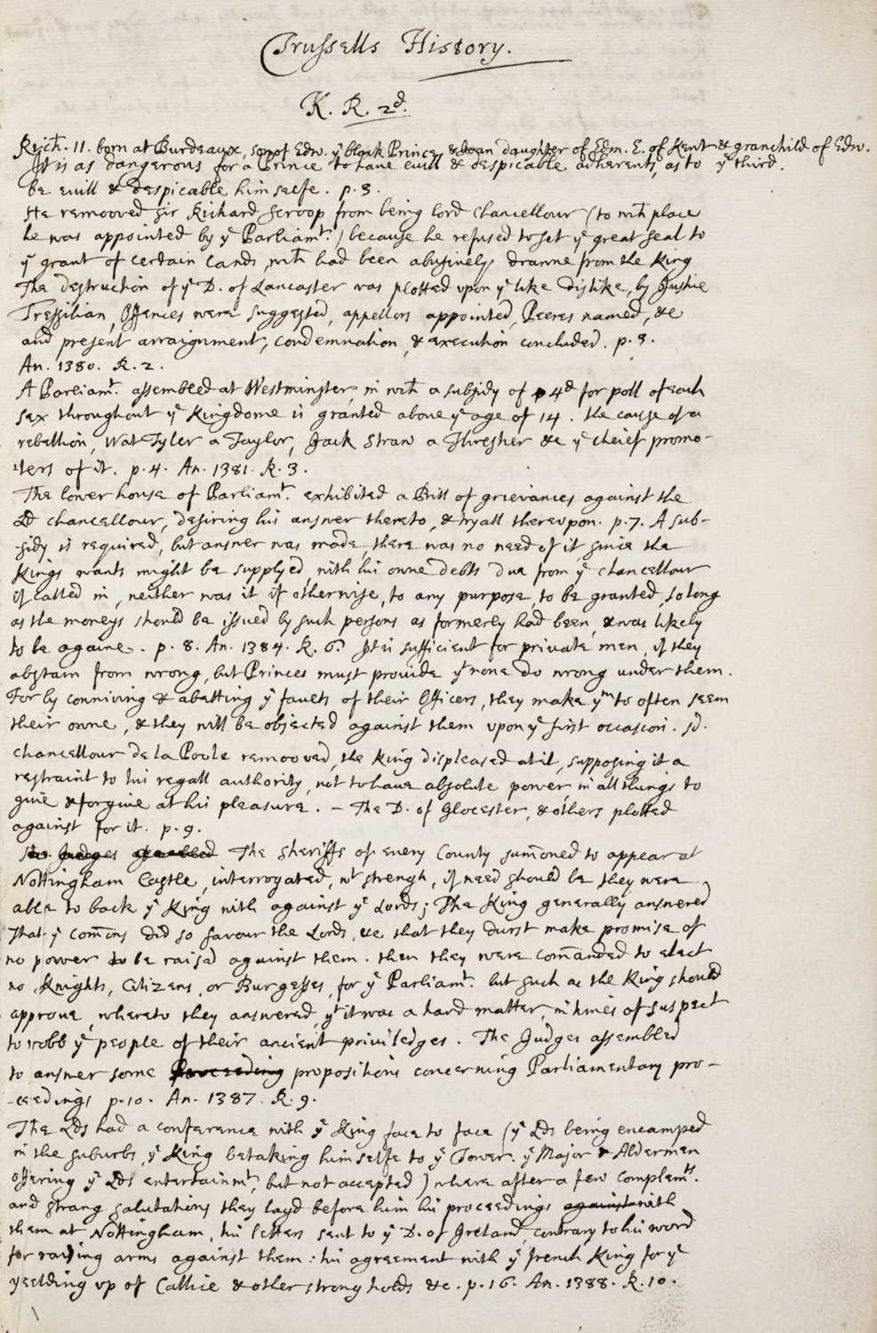 Lot 565 - Trussell (John, 1575-1648). A manuscript transcription..., circa 1640s