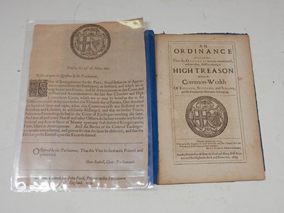 Lot 506 - Cromwellian Parliament. Resolves of Parliament ... Rates for Composition of Delinquents, 1650