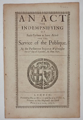 Lot 506 - Cromwellian Parliament. Resolves of Parliament ... Rates for Composition of Delinquents, 1650