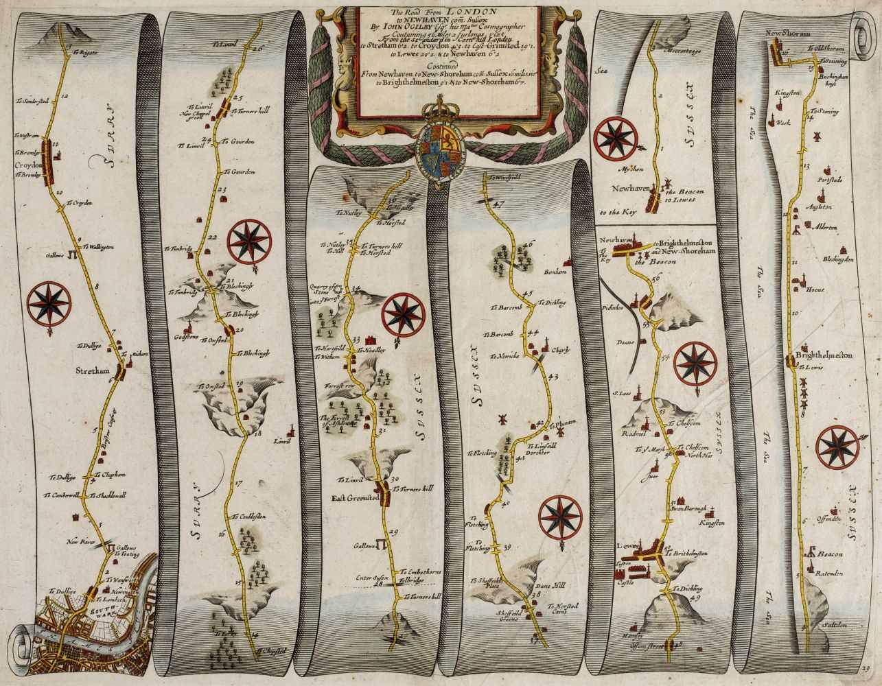 Lot 138 - Ogilby (John). The Road from London to Newhaven com Sussex..., circa 1680