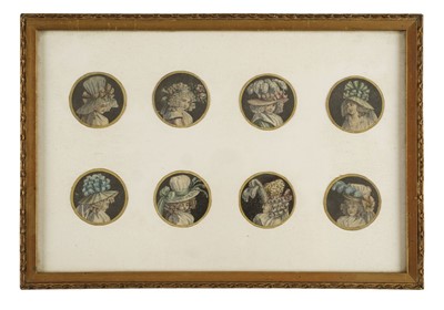 Lot 195 - Buttons. A framed set of engraved button covers, French, circa 1770s/80s