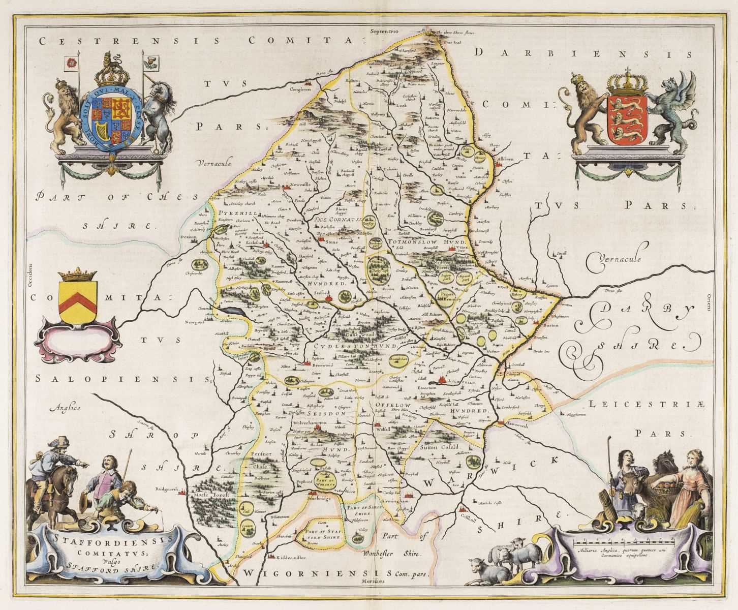 Lot 61 - Midland counties. Blaeu (Johannes), Staffordiensis comitatus vulgo Stafford Shire, circa 1660