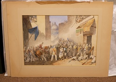 Lot 155 - India. Three watercolours of military scenes, by M. Rigby, 1878