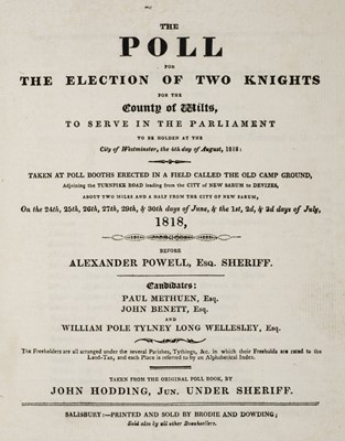 Lot 578 - Hodding (John). The Poll for the Election of Two Knights for the County of Wilts, 1818
