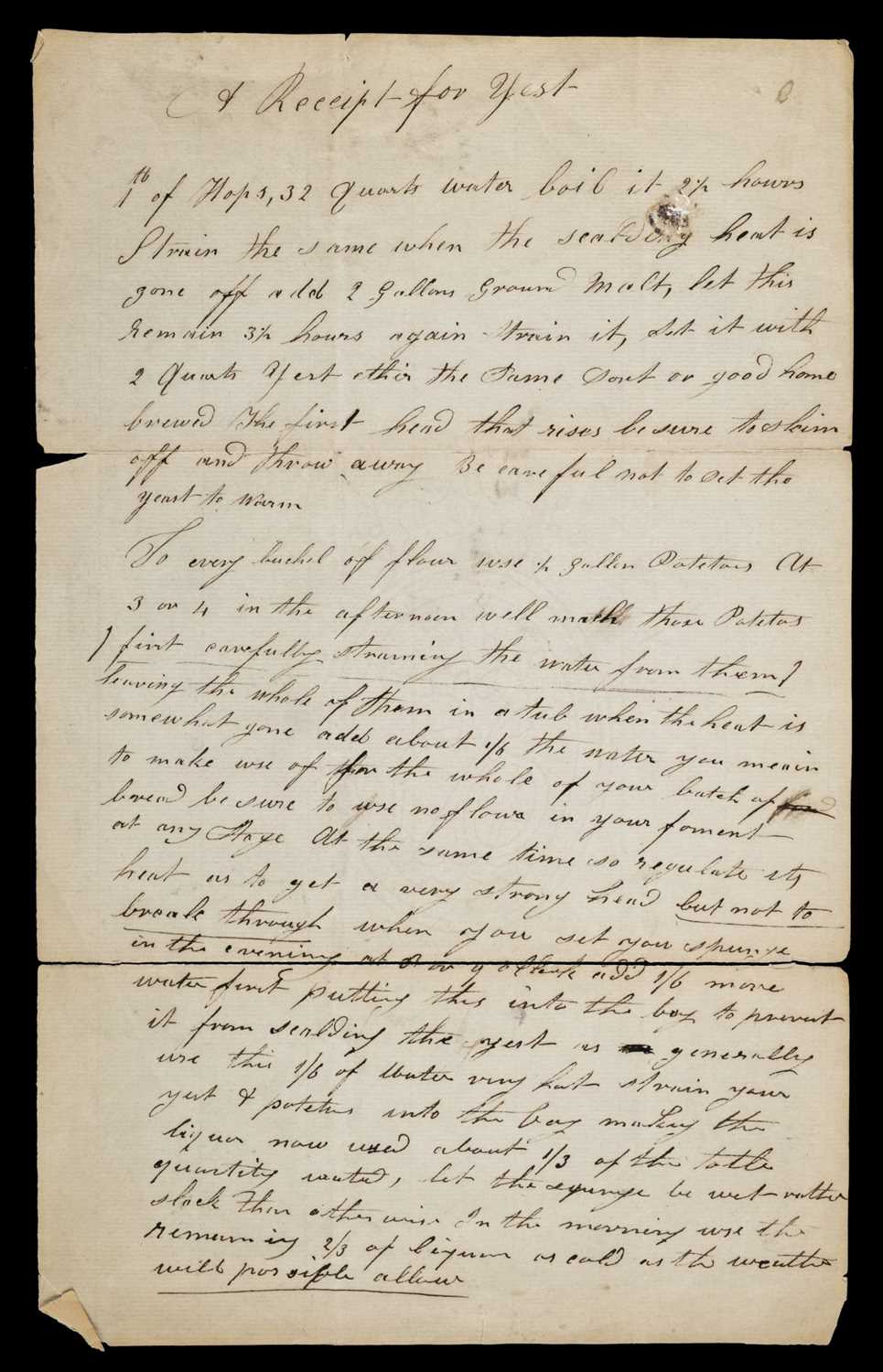 Lot 693 - Recipe for Brewing Ale, circa 1790