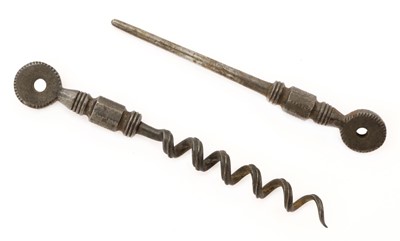 Lot 102 - Corkscrew. George III steel peg & worm corkscrew c.1800