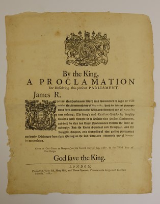 Lot 235 - James II (King of England). Proclamation for dissolving Parliament, 2 July 1687
