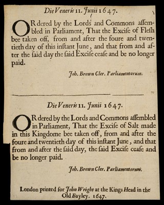 Lot 220 - English Civil War. Three Broadsides, Parliament orders, 1647