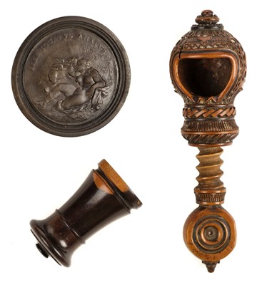 Lot 175 - Treen. An 18th century fruitwood nutcracker and other items