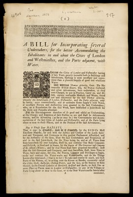 Lot 239 - London Water-Supply. Four bills and broadsides, 18th century