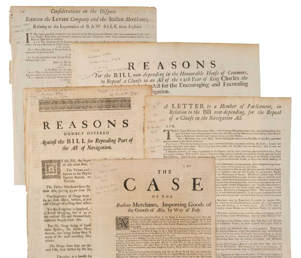 Lot 38 - Levant Company. Five broadsides on the amendment of the 1660 Navigation Act, [1720]