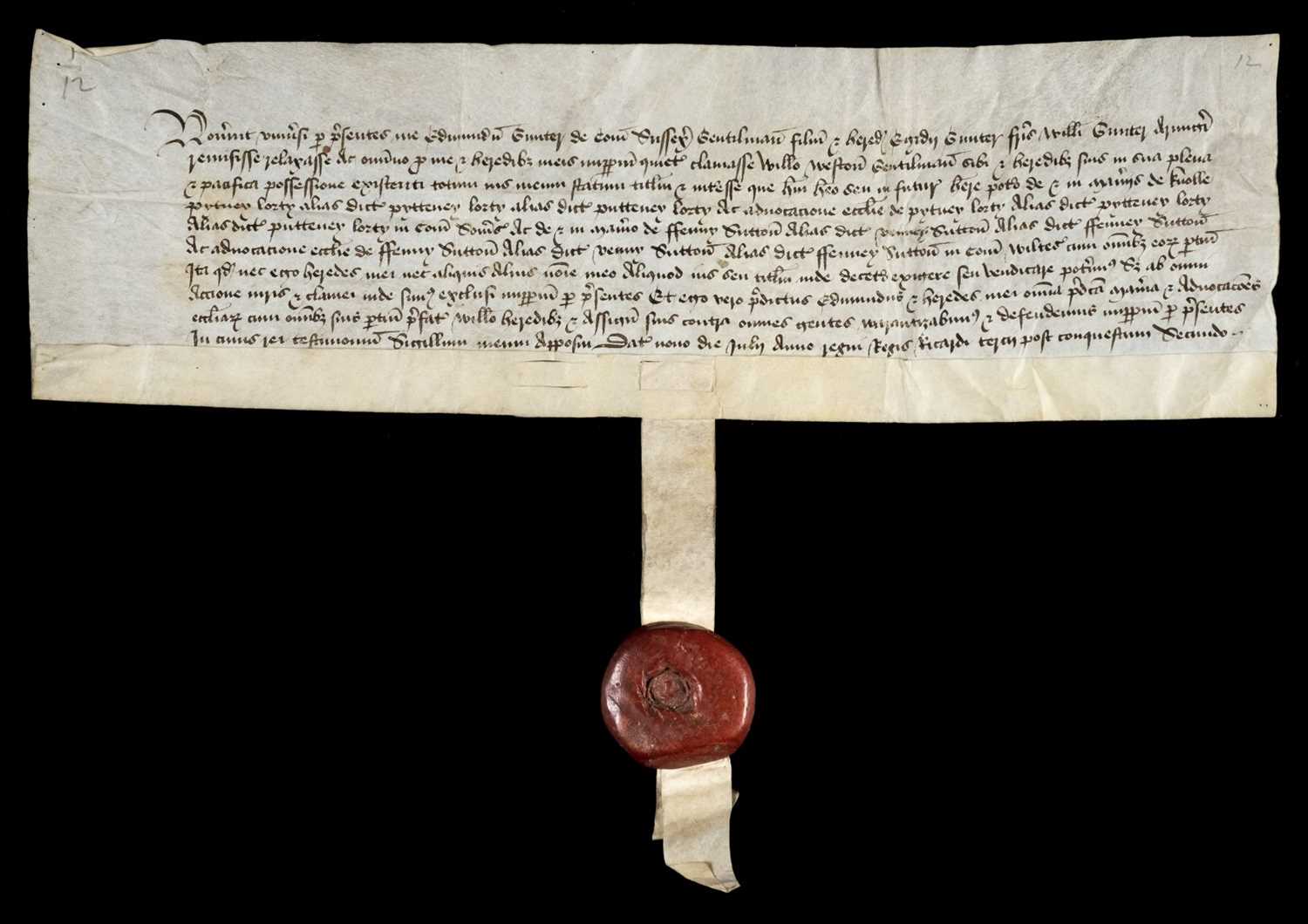 Lot 653 - Wiltshire & Somerset Deed, 1484