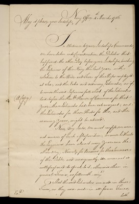 Lot 40 - Royal Navy. Manuscript copy letter from the Navy Board to the Lords of the Admiralty, 1716