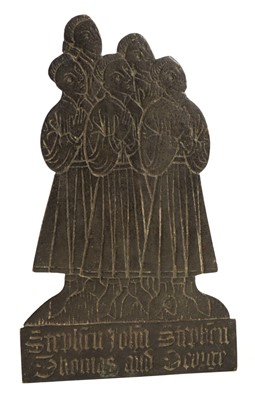 Lot 173 - Tomb plate. A monumental brass tomb plate, probably English, 15th/16th century