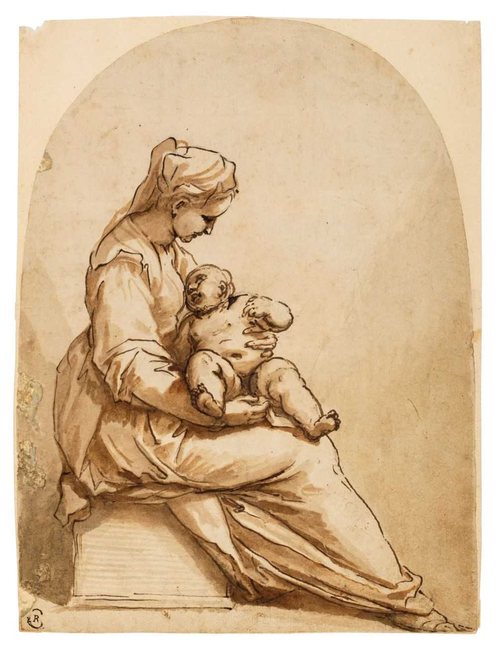 Lot 350 - Attributed to Pier Francesco Mola (1612-1666). Woman and child  seated on a stone