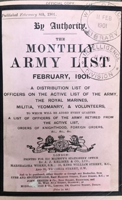 Lot 779 - Army Lists. The Monthly Army List for February 1901, July 1903, July 1904, January 1905, ...