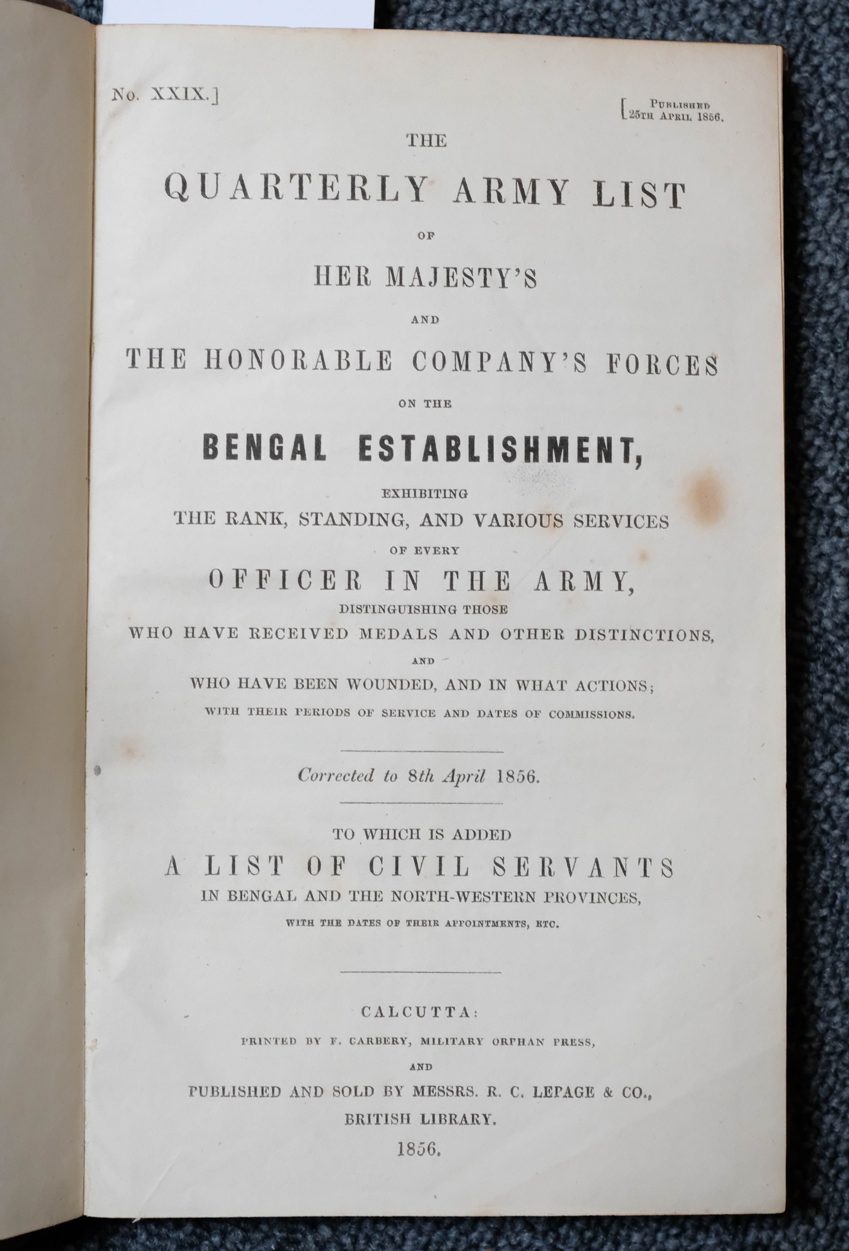 Lot 772 - Army Lists. The Quarterly Army List of Her