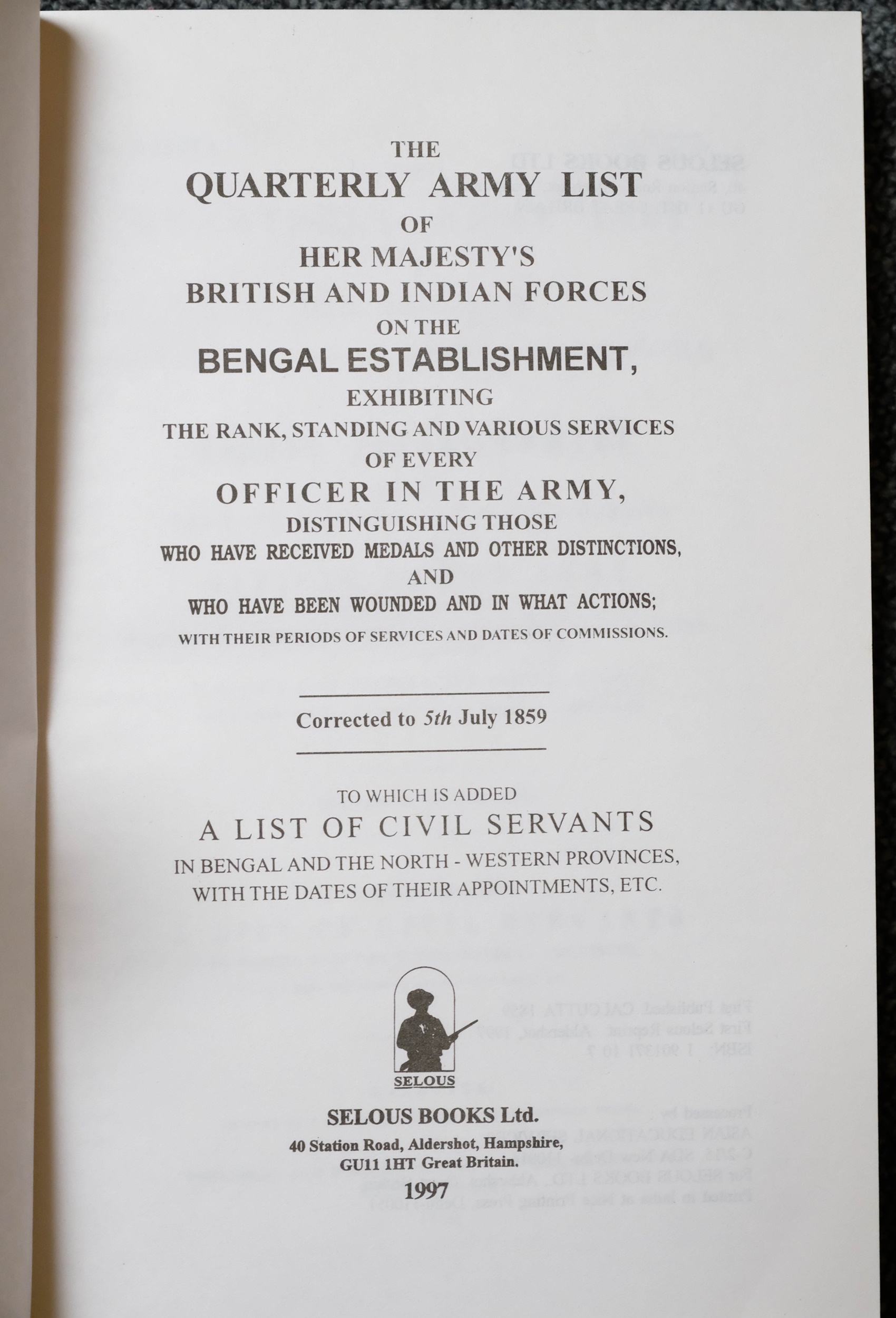 Lot 772 - Army Lists. The Quarterly Army List of Her
