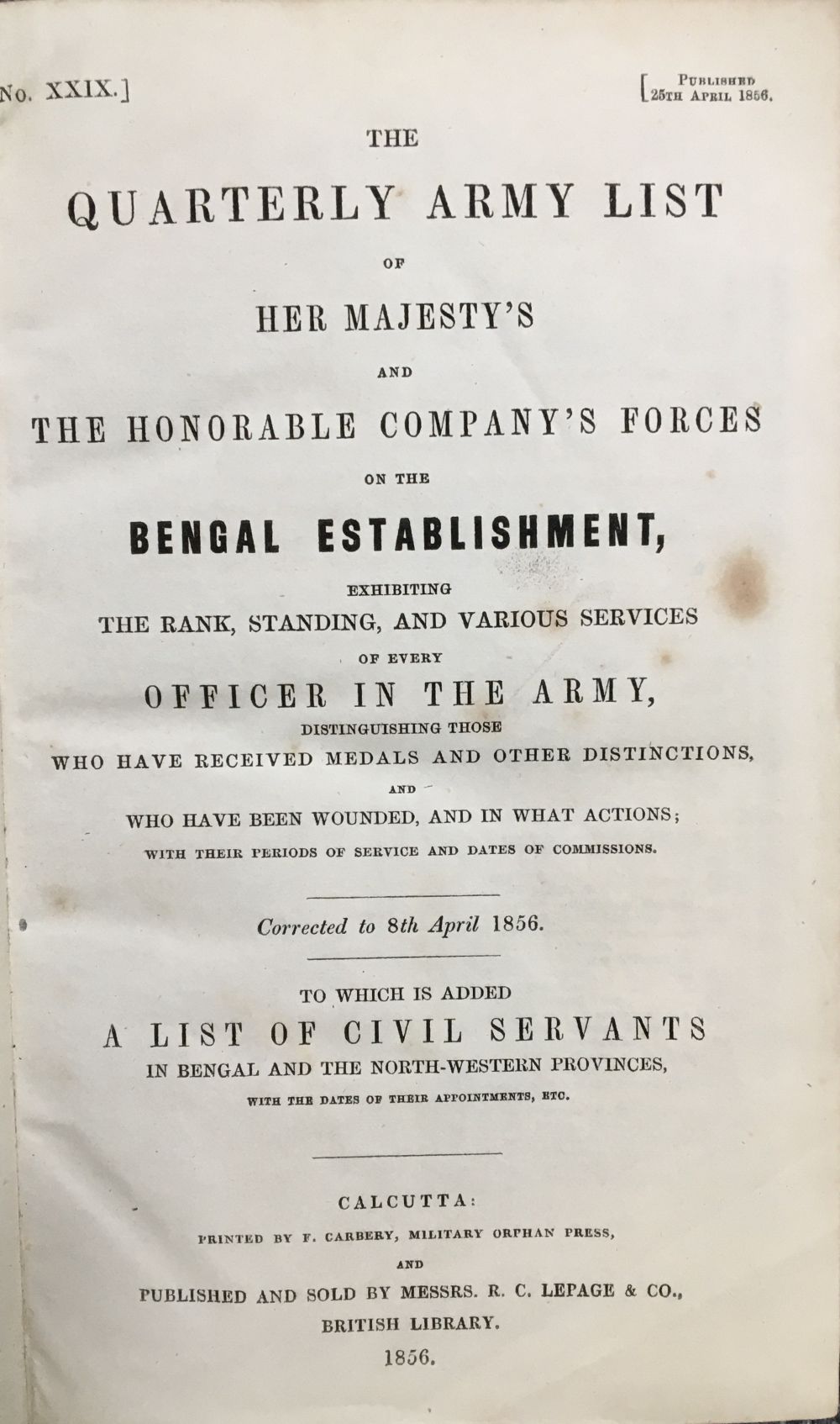Lot 772 - Army Lists. The Quarterly Army List of Her