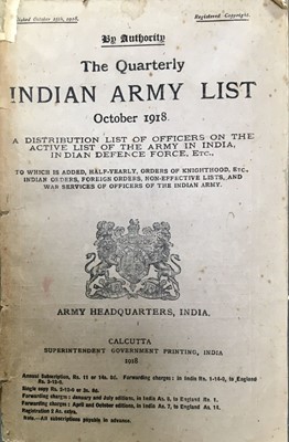 Lot 785 - Indian Army Lists. The Quarterly Indian Army List, October 1918