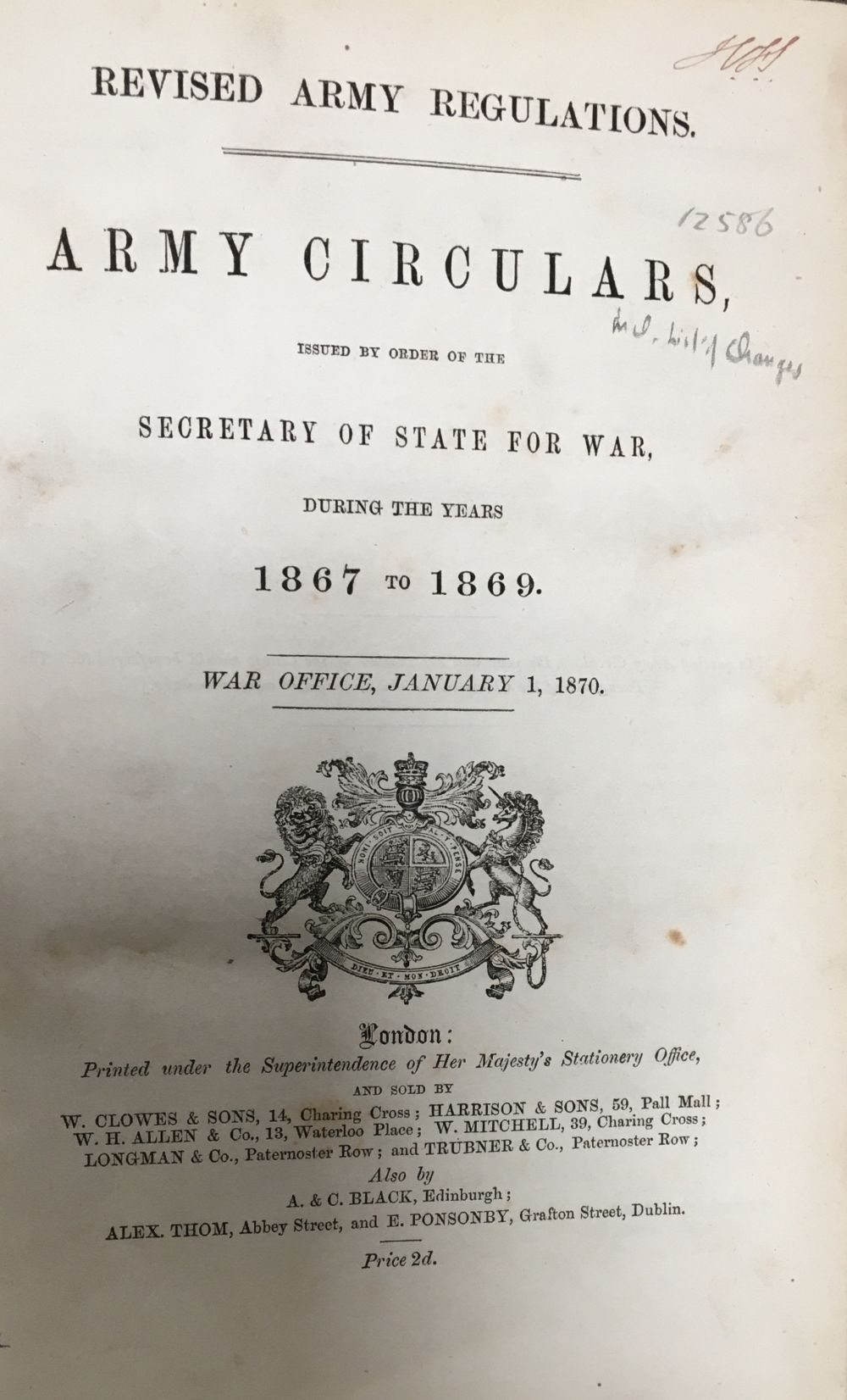 Lot 791 Army Circulars & General Orders. Revised