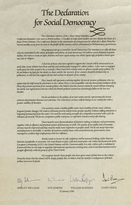Lot 609 - Limehouse Declaration. The Declaration for Social Democracy, 25 January 1981