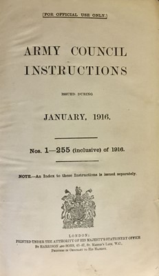 Lot 796 - Army Council Instructions Issued During January, April & June-December 1916