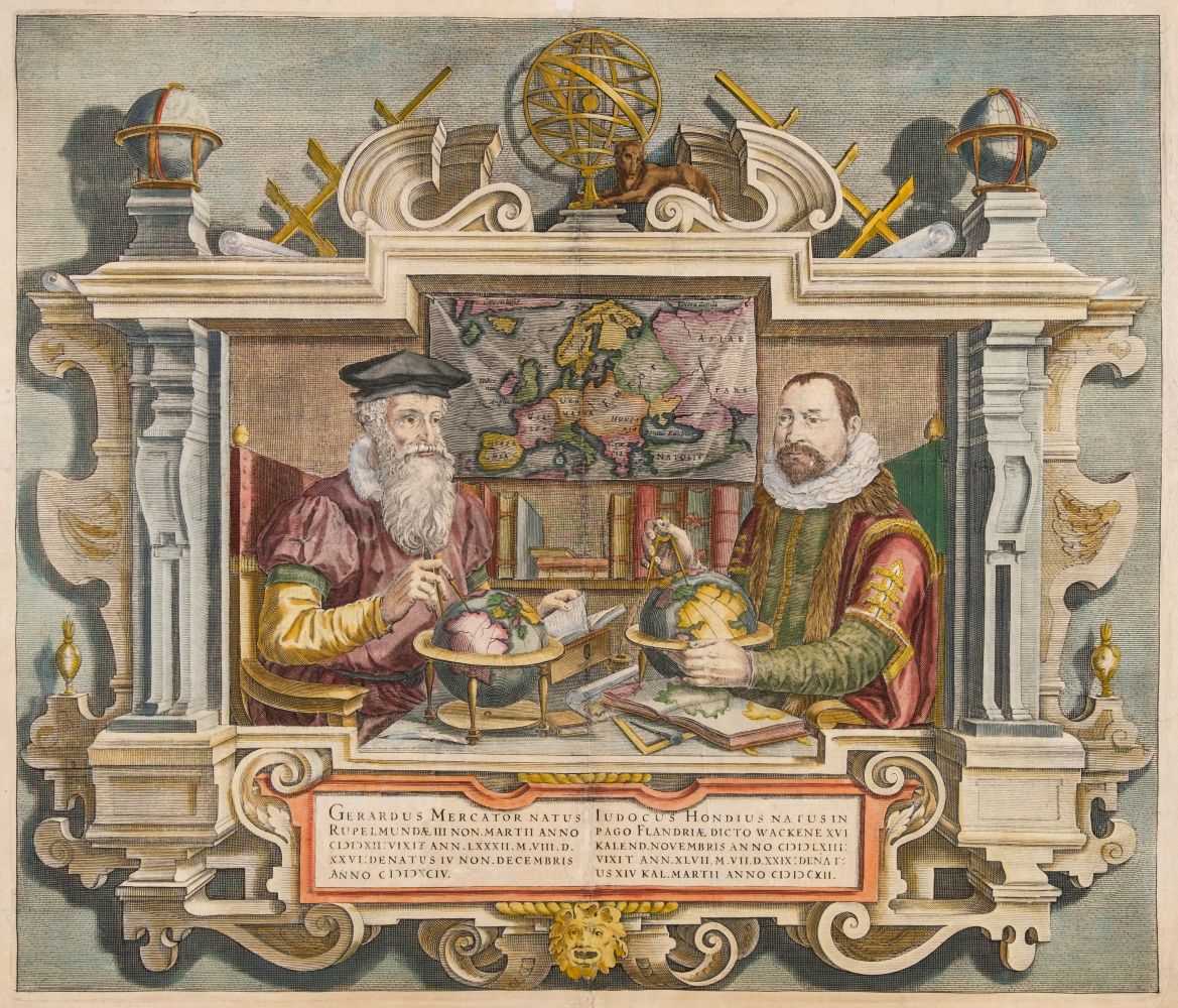 Lot 168 - Mercator (Gerard & Hondius Jodocus). Double portrait of Mercator and Hondius, Amsterdam, 1613