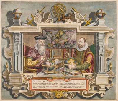 Lot 168 - Mercator (Gerard & Hondius Jodocus). Double portrait of Mercator and Hondius, Amsterdam, 1613