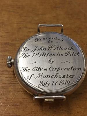 Lot 5 - Alcock & Brown. A wristwatch presented to Captain Alcock 17 July 1919