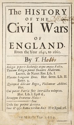 Lot 232 - Hobbes (Thomas). The History of the Civil Wars of England, 1679